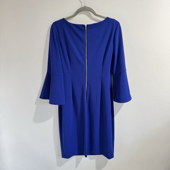 Calvin Klein Dress 14 Sheath Bell Flare Sleeves Royal Blue Career Business - Picture 4 of 8